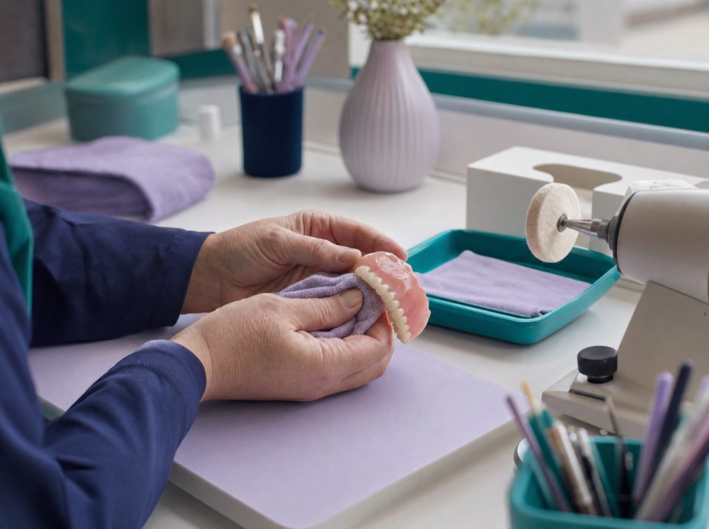 Reparatie van een kunstgebit aan de werkbank